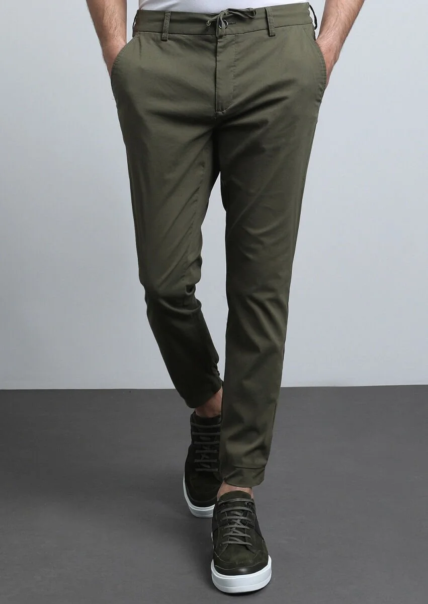 Khaki Weaving Jogging Fit Casual Cotton Blended Trousers - 2