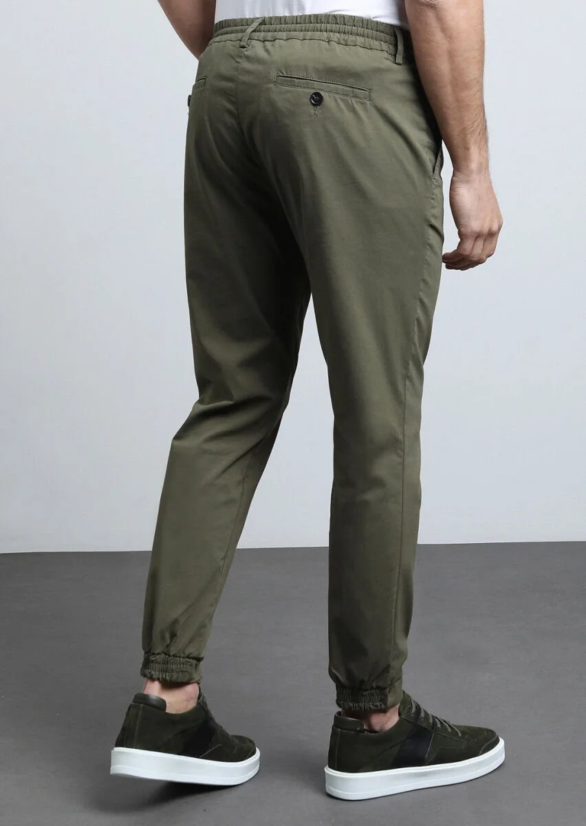 Khaki Weaving Jogging Fit Casual Cotton Blended Trousers - 5