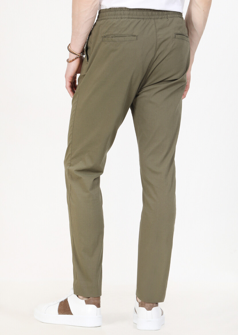 Khaki Weaving Jogging Fit Casual Cotton Blended Trousers - 5