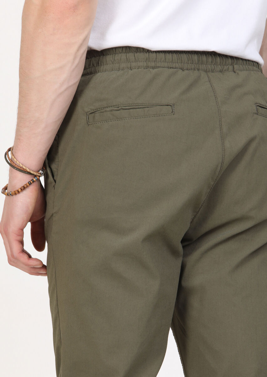 Khaki Weaving Jogging Fit Casual Cotton Blended Trousers - 6