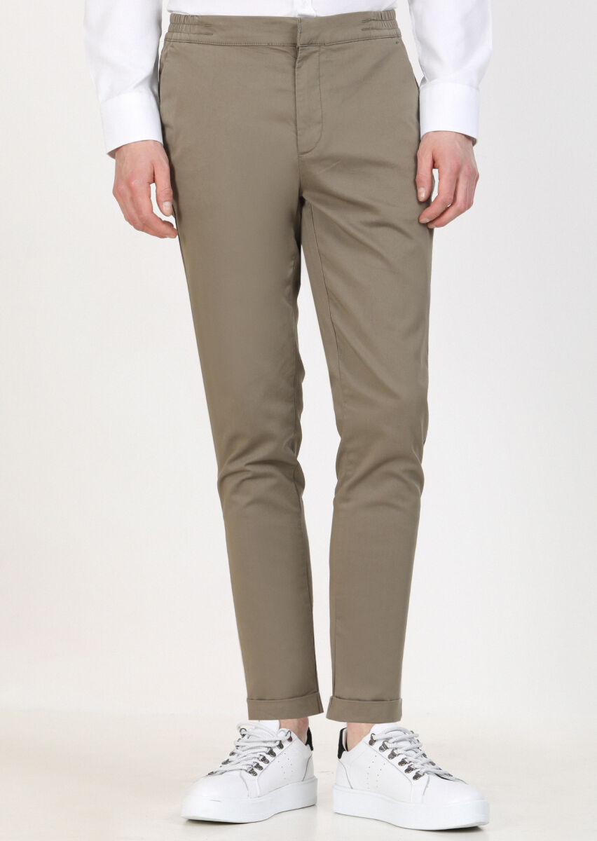 Khaki Weaving Jogging Fit Casual Cotton Blended Trousers - 2