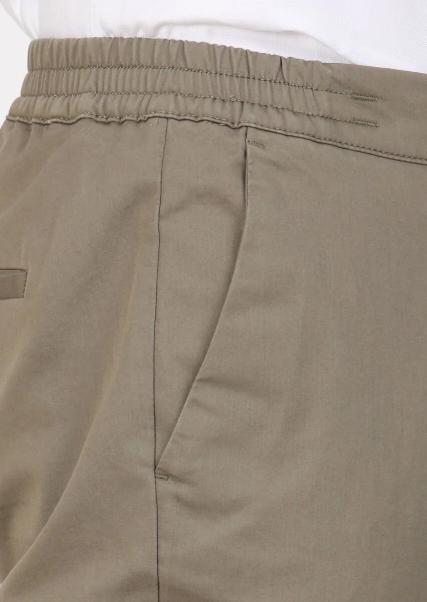 Khaki Weaving Jogging Fit Casual Cotton Blended Trousers - 3
