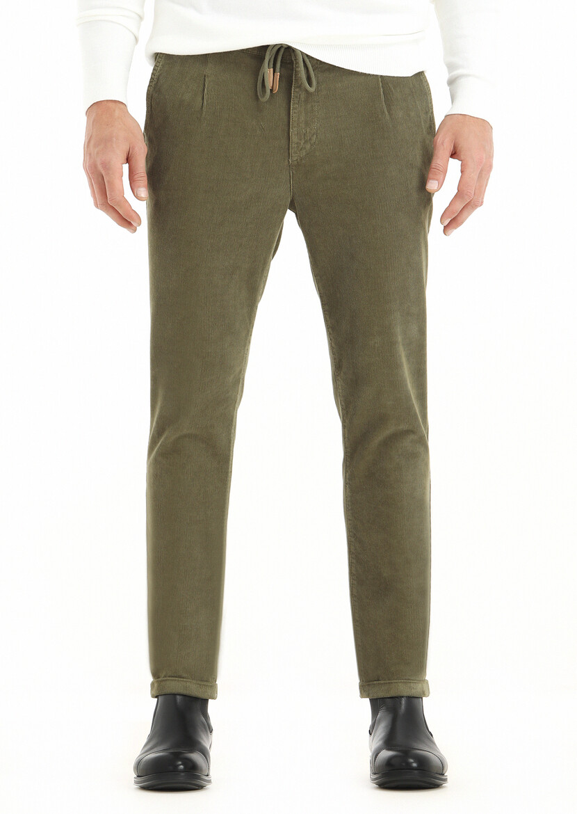 Khaki Weaving Jogging Fit Casual Cotton Blended Trousers - 2