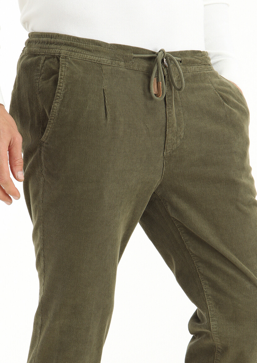 Khaki Weaving Jogging Fit Casual Cotton Blended Trousers - 3