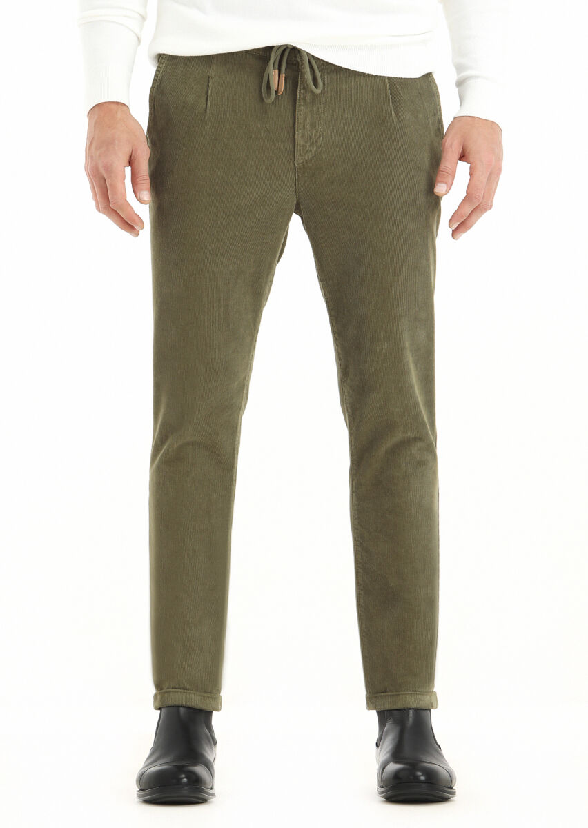 Khaki Weaving Jogging Fit Casual Cotton Blended Trousers - 1