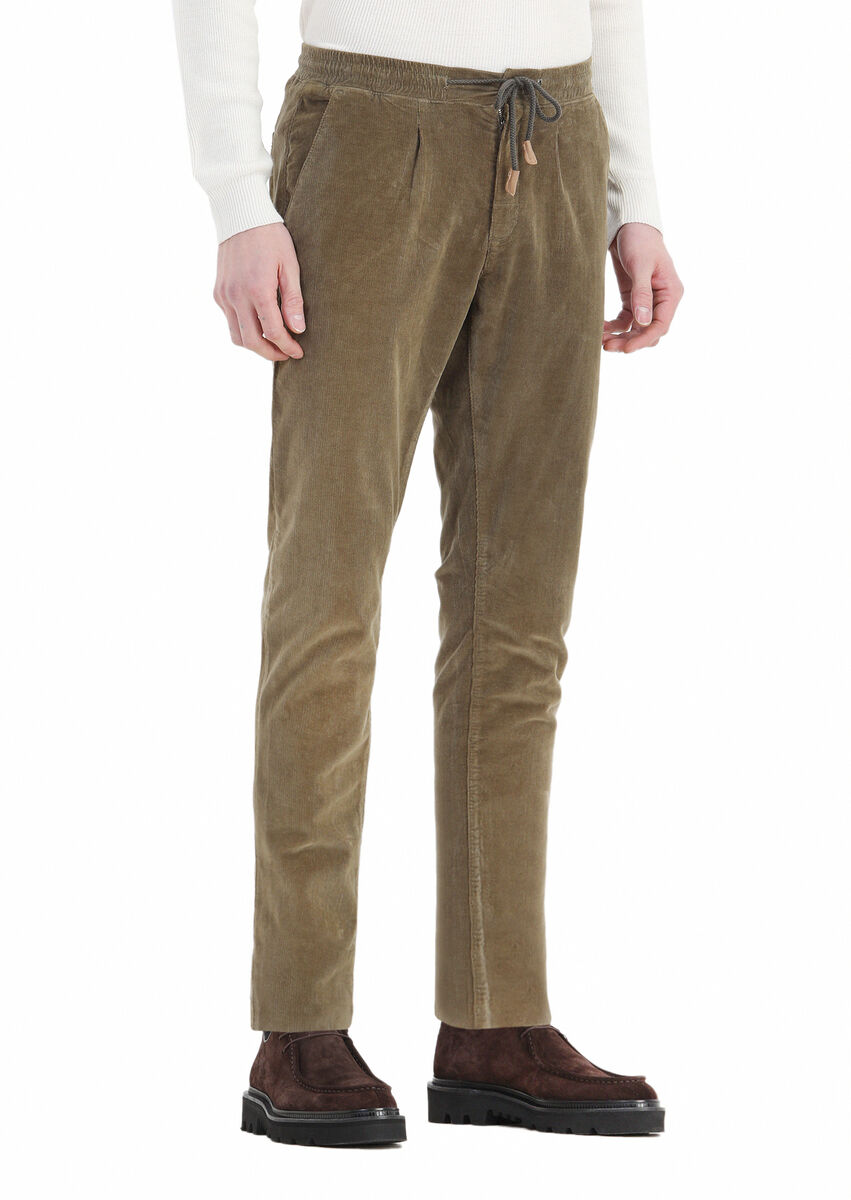 Khaki Weaving Jogging Fit Casual Cotton Blended Trousers - 2