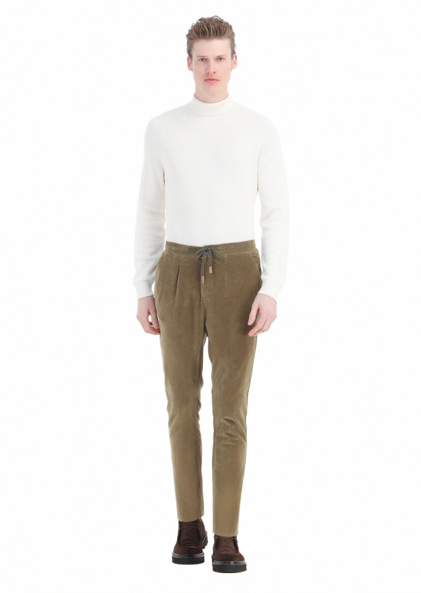 Khaki Weaving Jogging Fit Casual Cotton Blended Trousers 