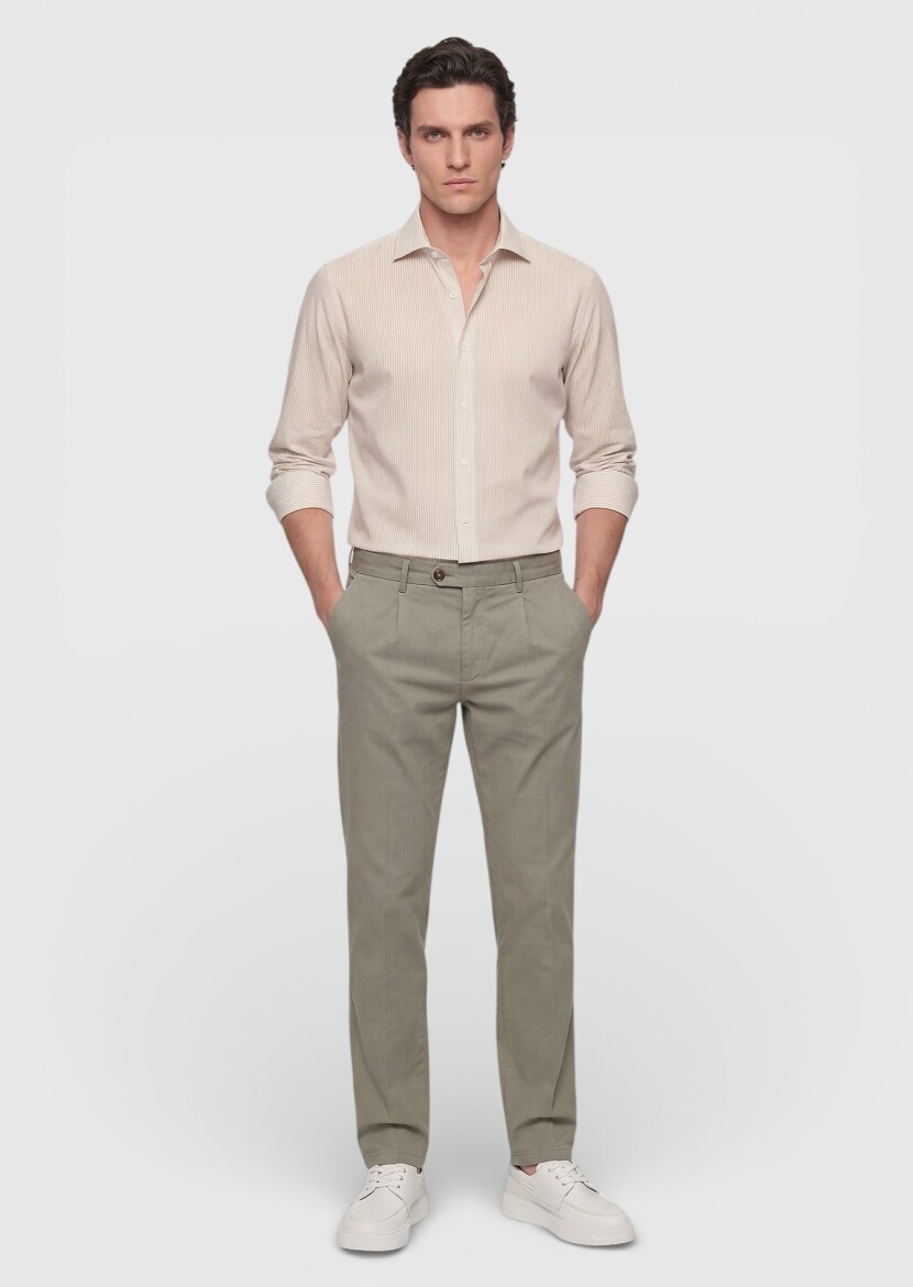 Khaki Weaving Jogging Fit Casual Cotton Blended Trousers - RAMSEY