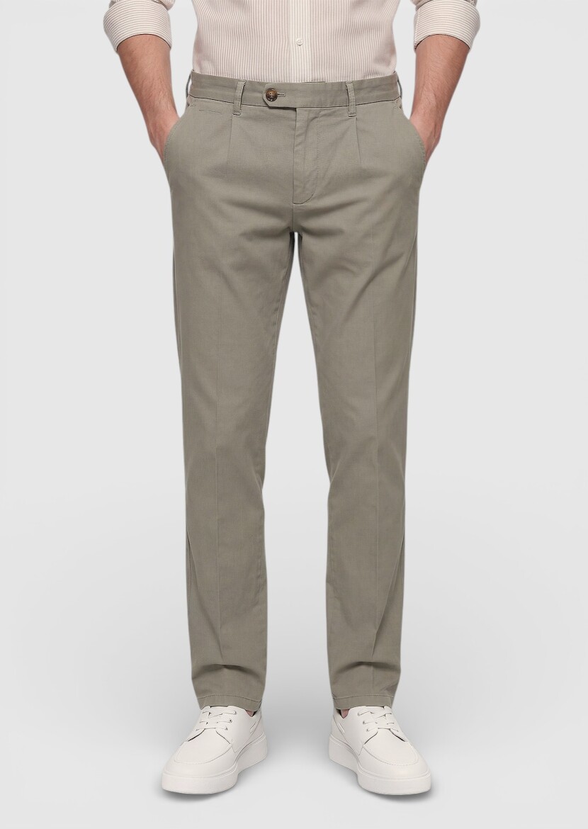 Khaki Weaving Jogging Fit Casual Cotton Blended Trousers - RAMSEY