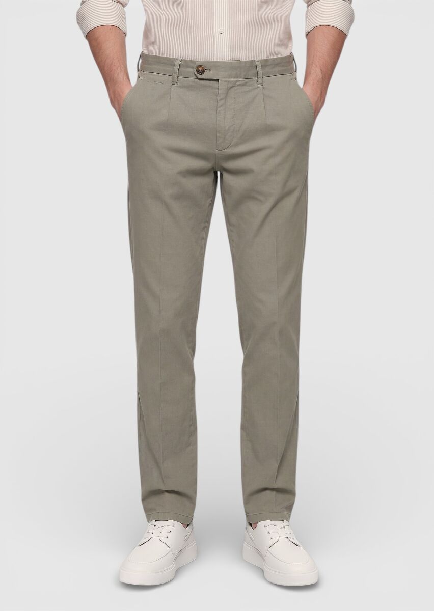 Khaki Weaving Jogging Fit Casual Cotton Blended Trousers - 2