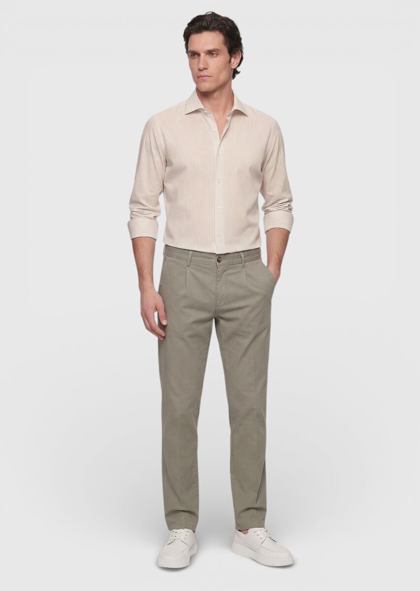 Khaki Weaving Jogging Fit Casual Cotton Blended Trousers - 3