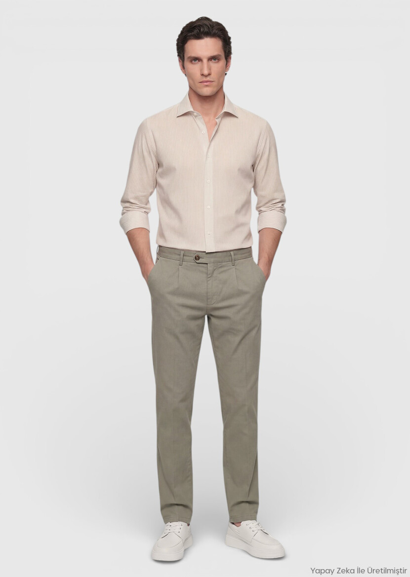 Khaki Weaving Jogging Fit Casual Cotton Blended Trousers 