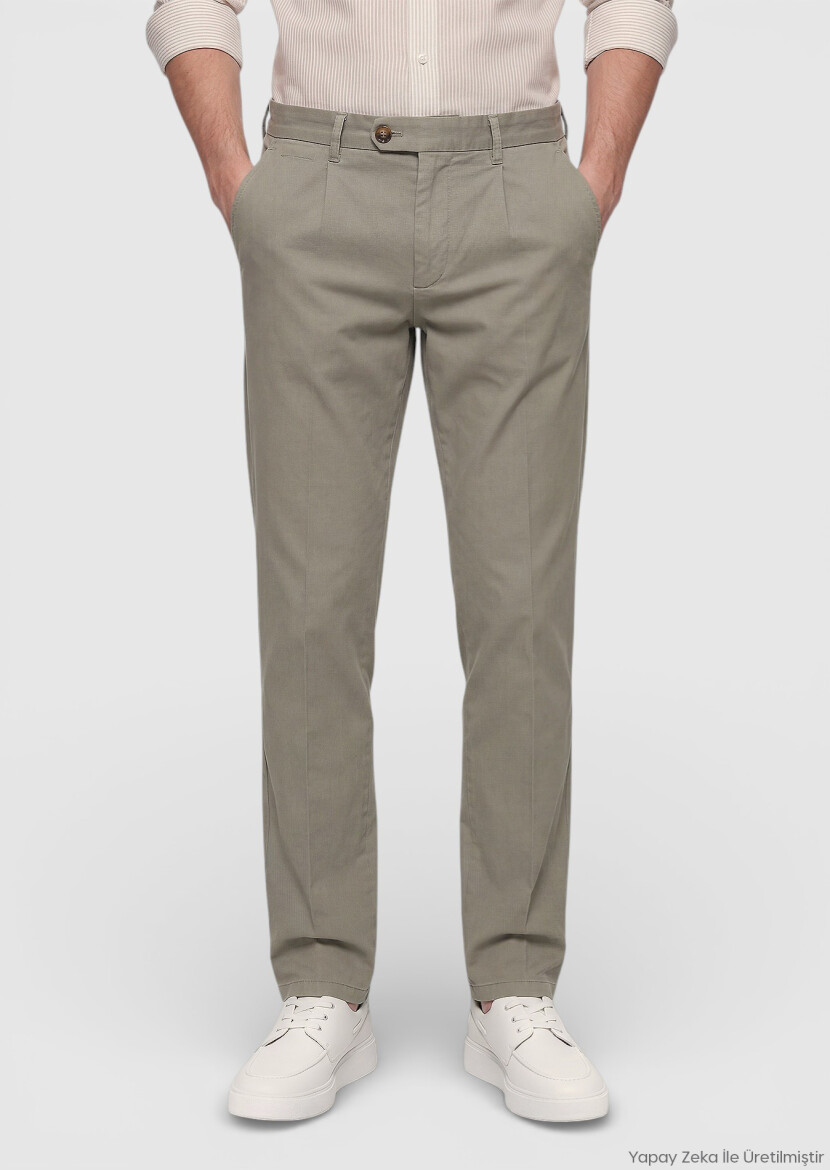 Khaki Weaving Jogging Fit Casual Cotton Blended Trousers - RAMSEY