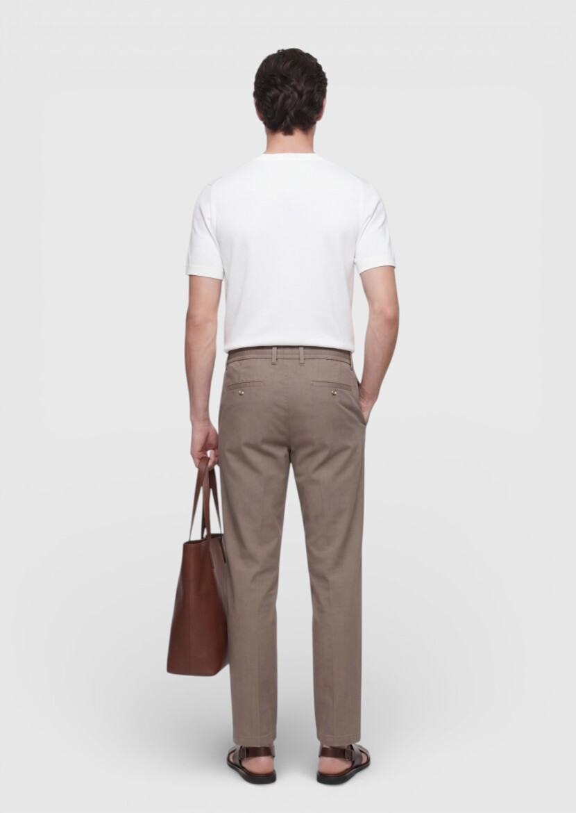 Khaki Weaving Jogging Fit Casual Linen Blended Trousers - 4