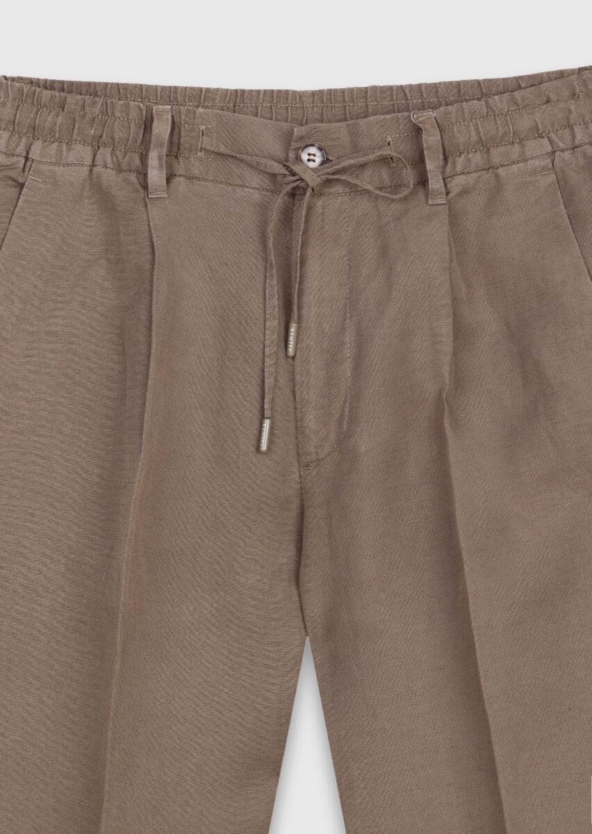 Khaki Weaving Jogging Fit Casual Linen Blended Trousers - 6