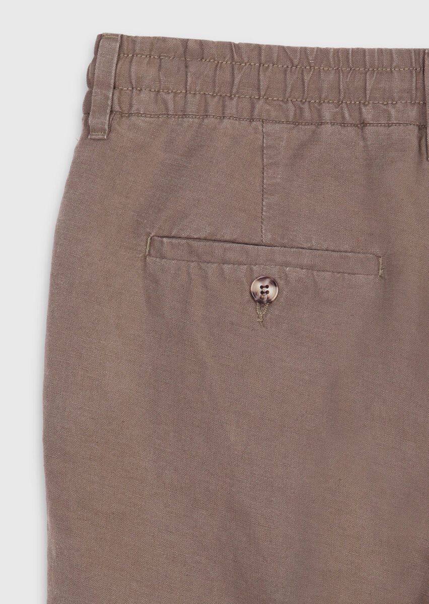 Khaki Weaving Jogging Fit Casual Linen Blended Trousers - 7