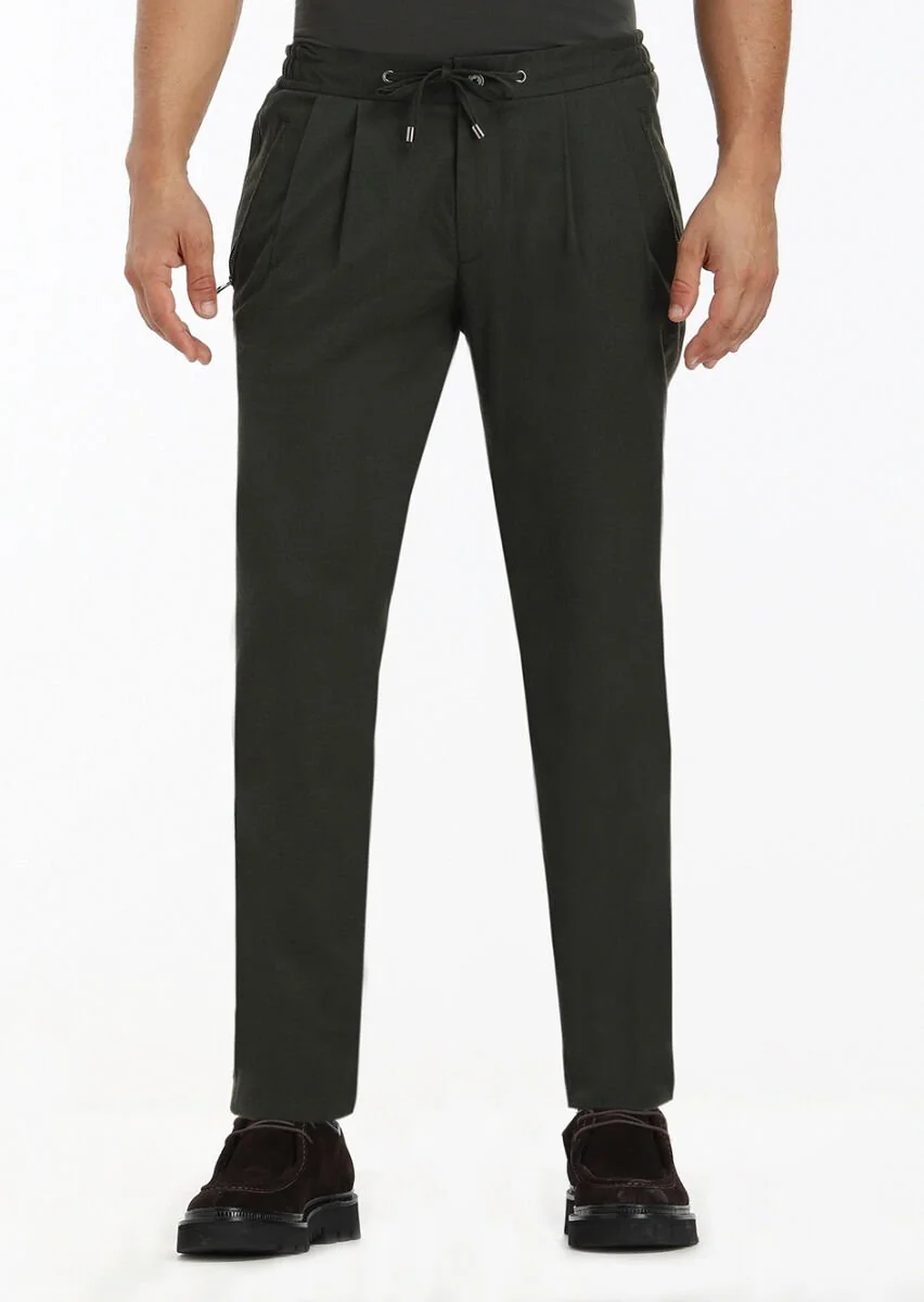 Khaki Weaving Jogging Fit Casual Trousers - 2