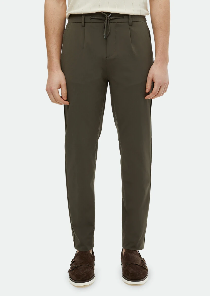 Khaki Weaving Jogging Fit Casual Trousers 
