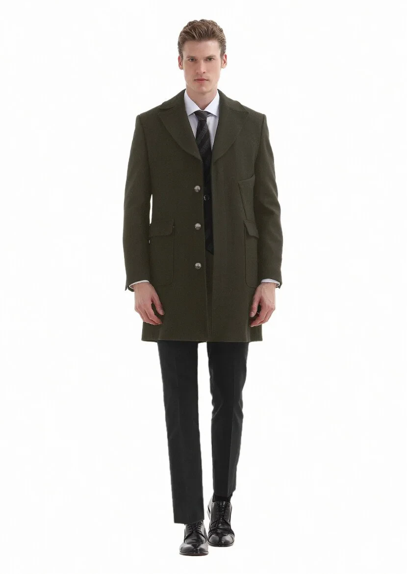 Khaki Weaving Overcoat - 1