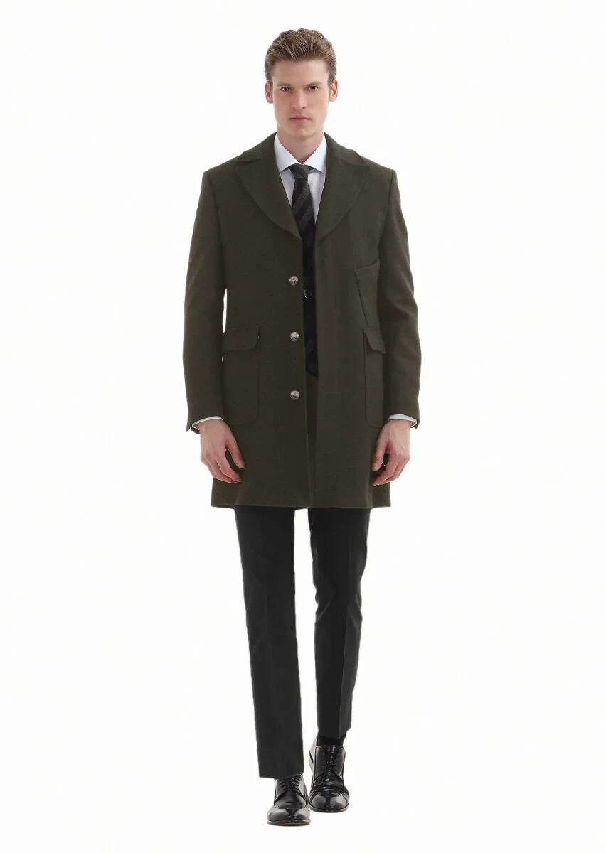 Khaki Weaving Overcoat - 1