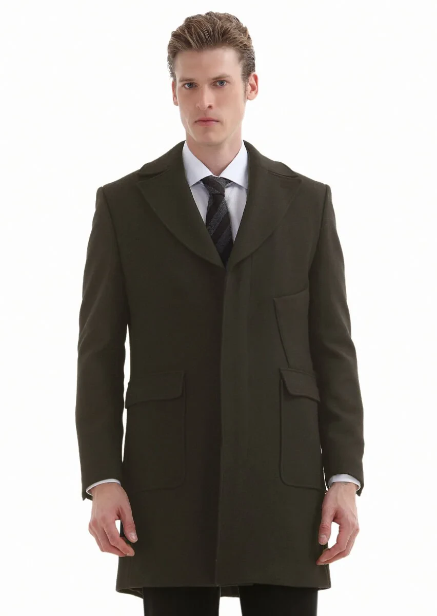 Khaki Weaving Overcoat - 2