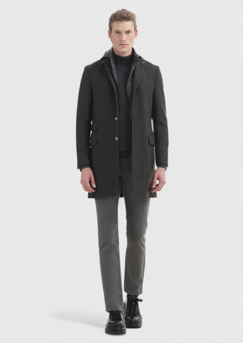 Khaki Weaving Overcoat - 1