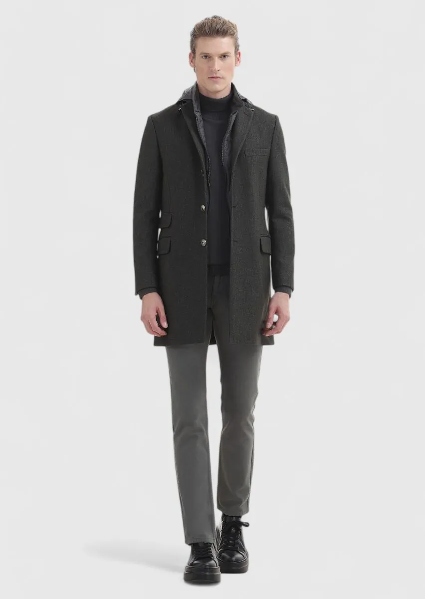 Khaki Weaving Overcoat - 1