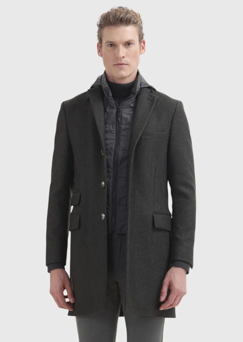 Khaki Weaving Overcoat - 2