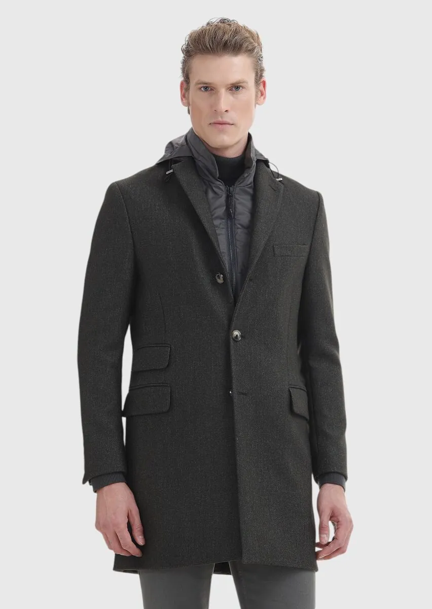 Khaki Weaving Overcoat - 3