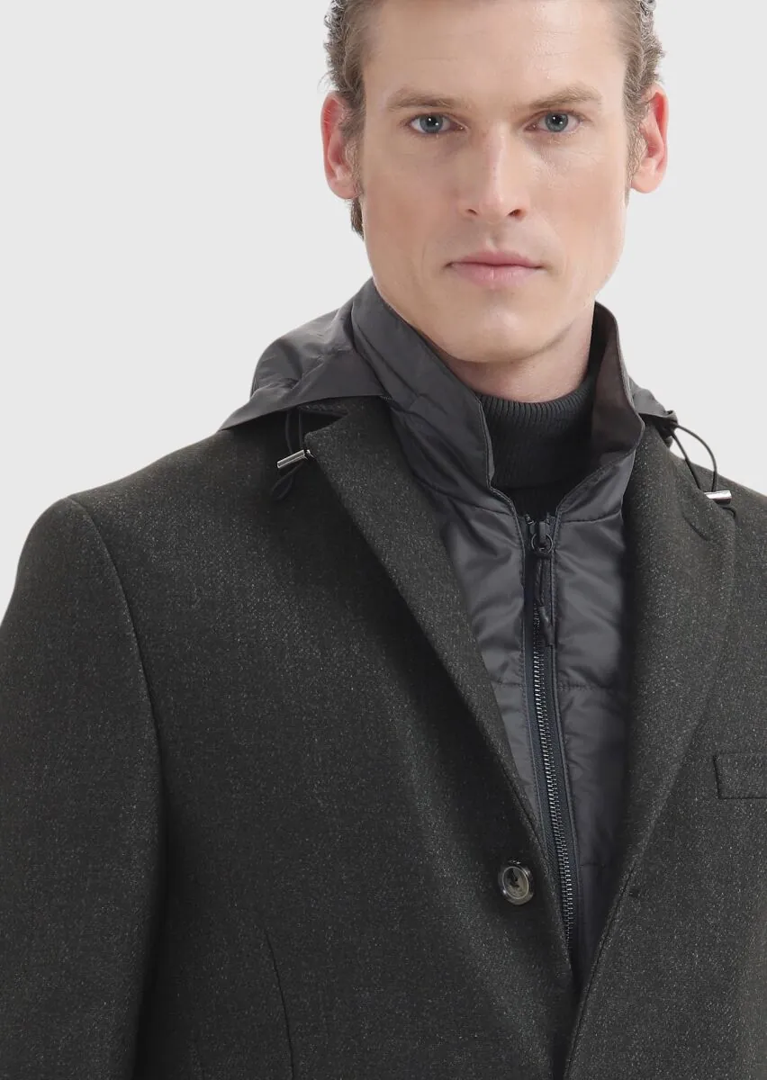 Khaki Weaving Overcoat - 4