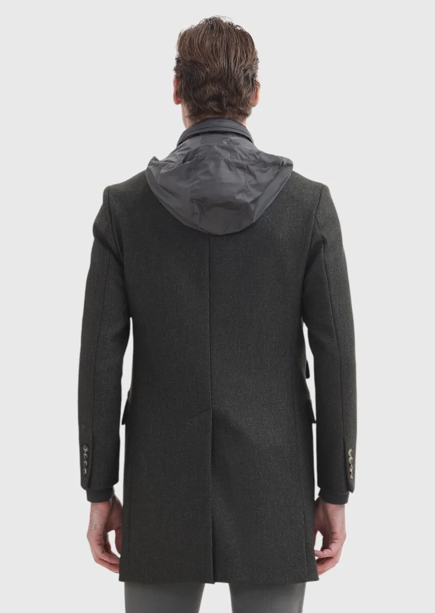 Khaki Weaving Overcoat - 7