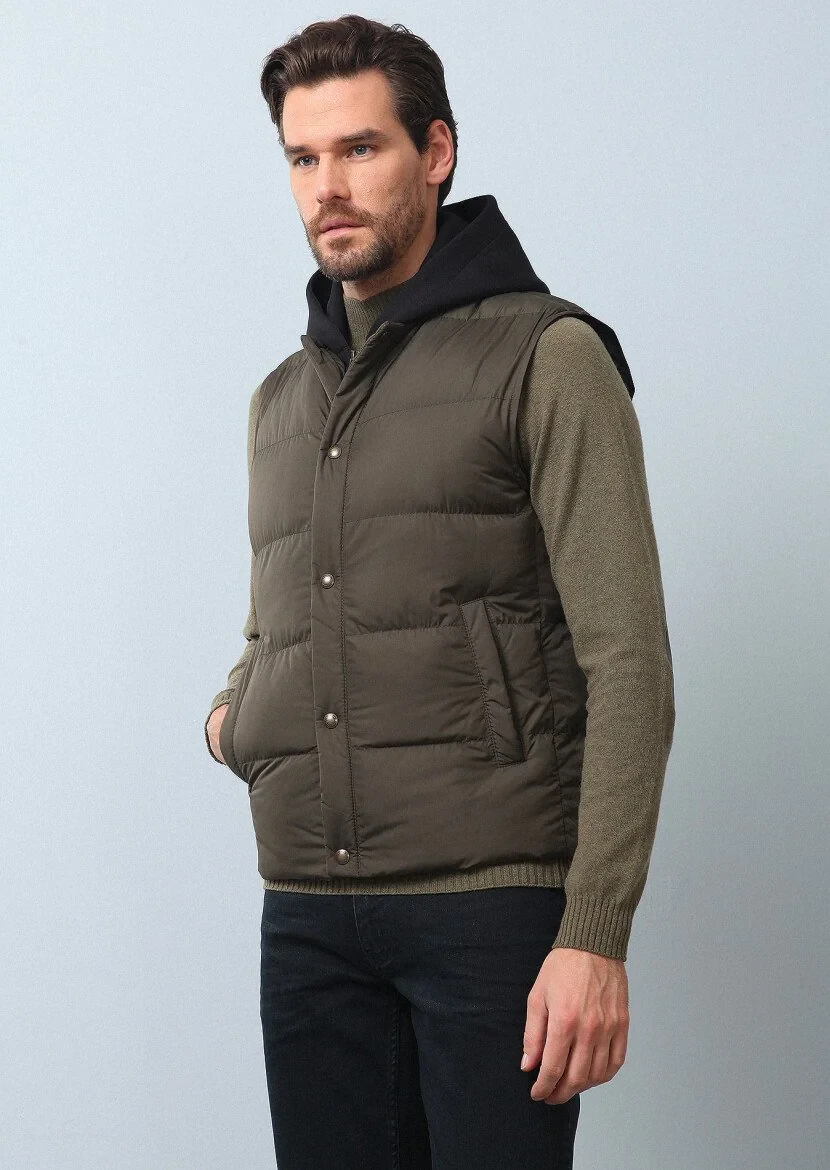 Khaki Weaving Puffer Vest - 2