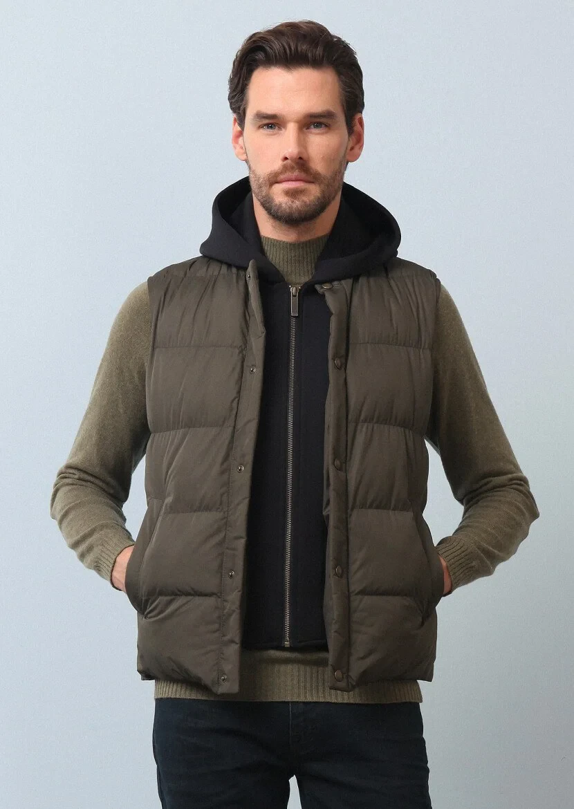 Khaki Weaving Puffer Vest - 3
