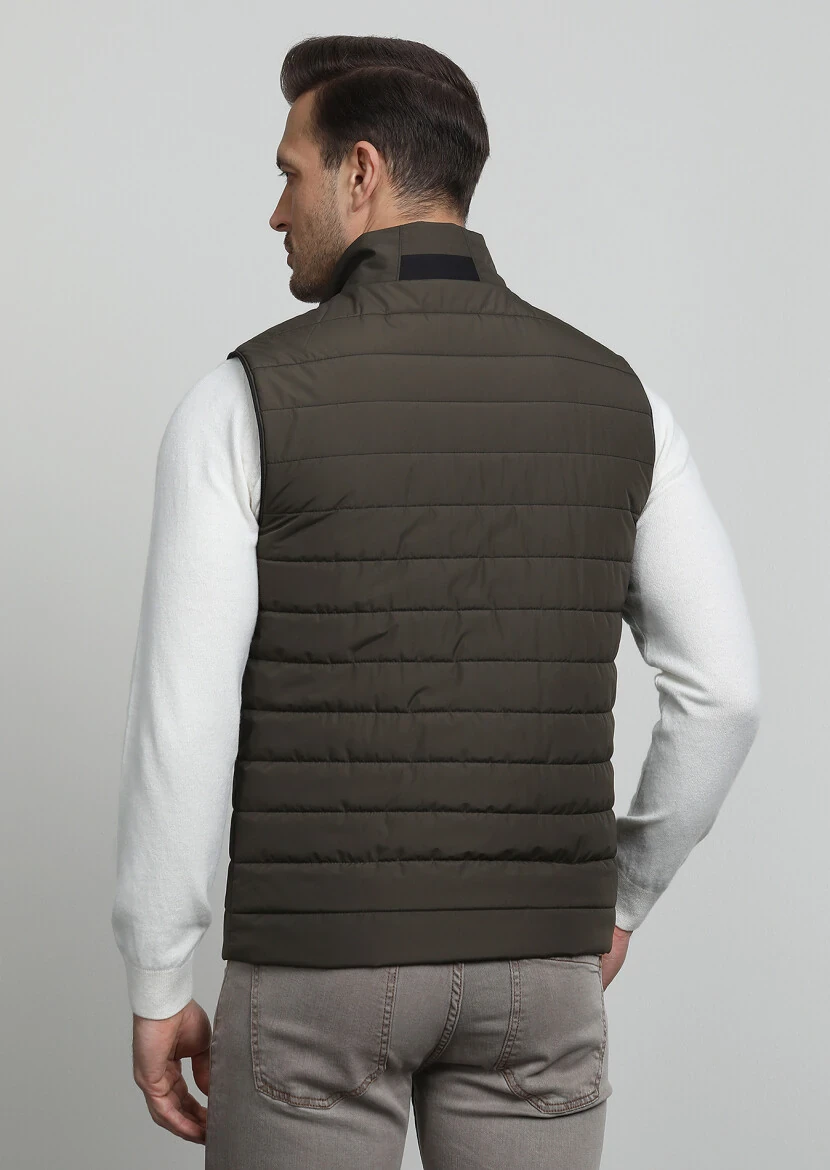 Khaki Weaving Puffer Vest - 4