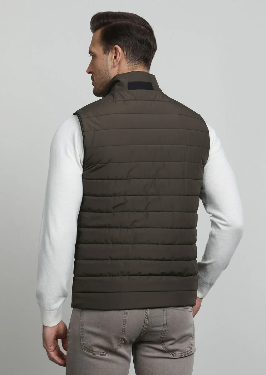 Khaki Weaving Puffer Vest - 4