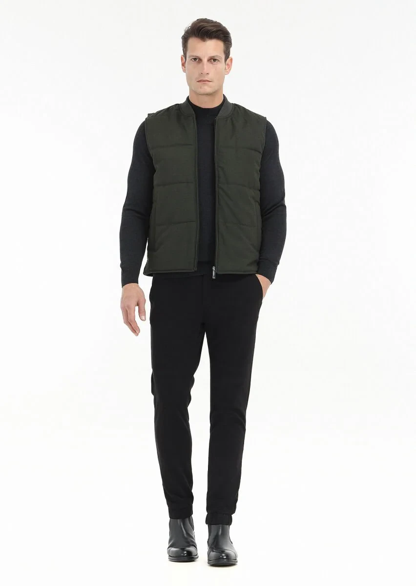Khaki Weaving Puffer Vest - 1