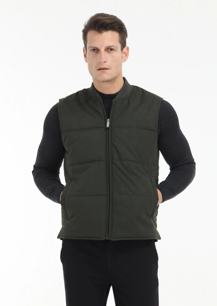 Khaki Weaving Puffer Vest - 2