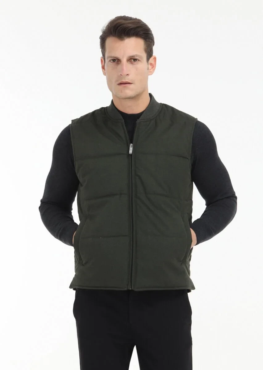 Khaki Weaving Puffer Vest - 2