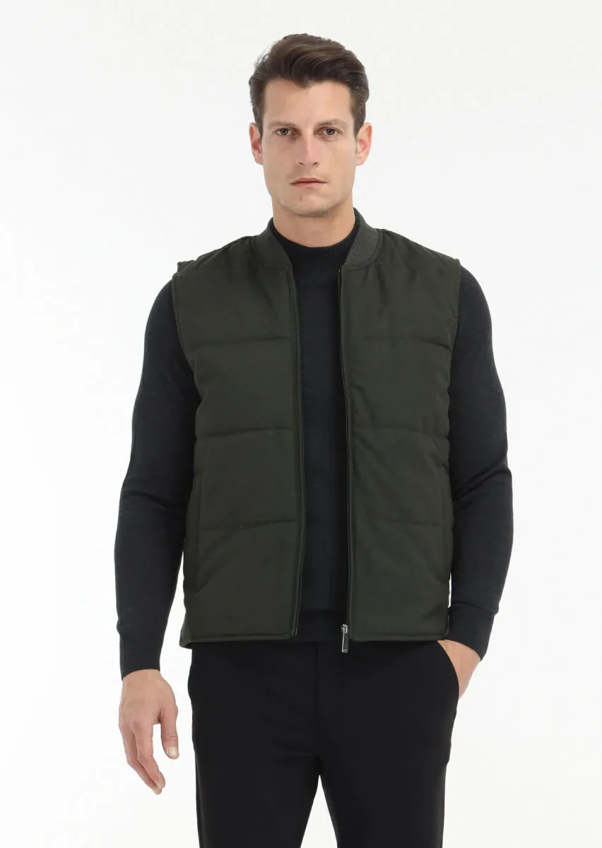 Khaki Weaving Puffer Vest - 4