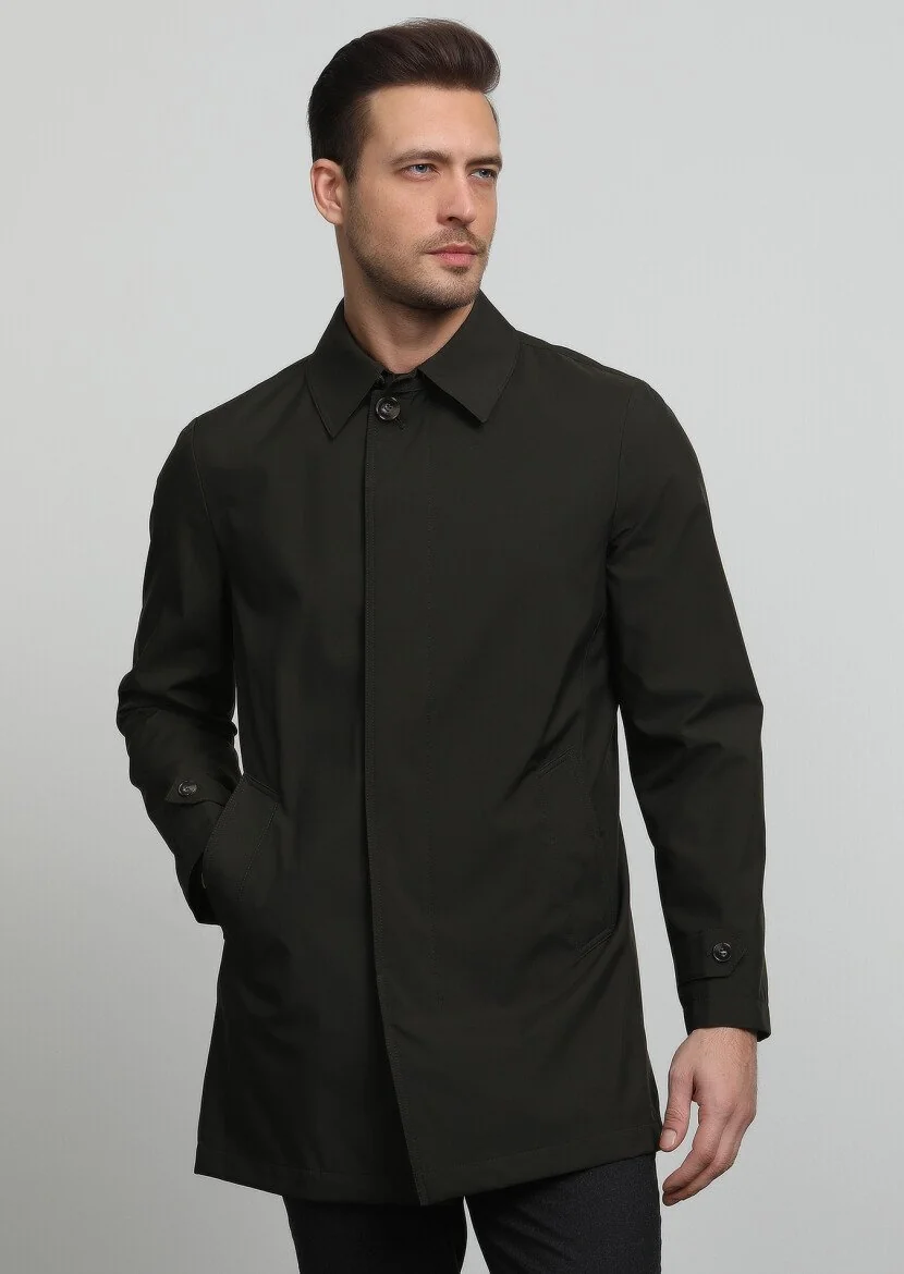 Khaki Weaving Rain Coat - 1