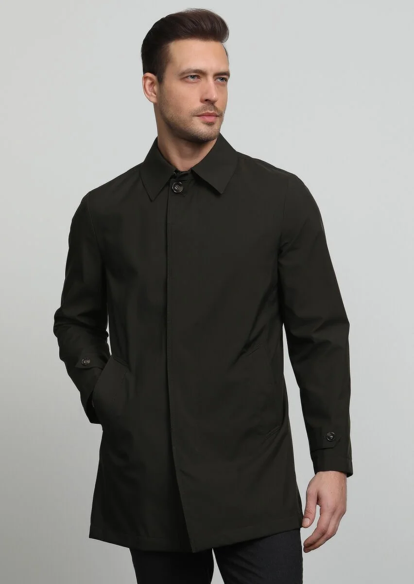 Khaki Weaving Rain Coat - 1