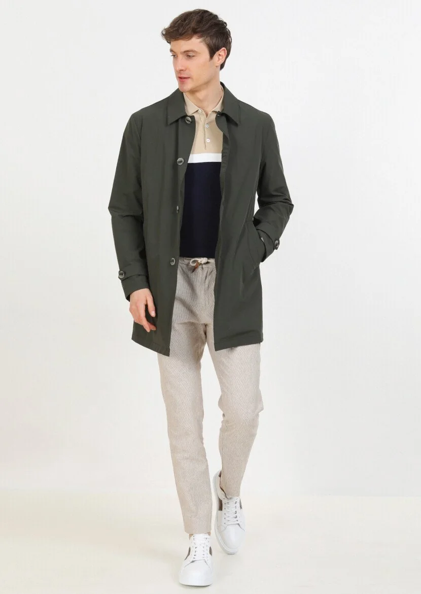Khaki Weaving Rain Coat - 1