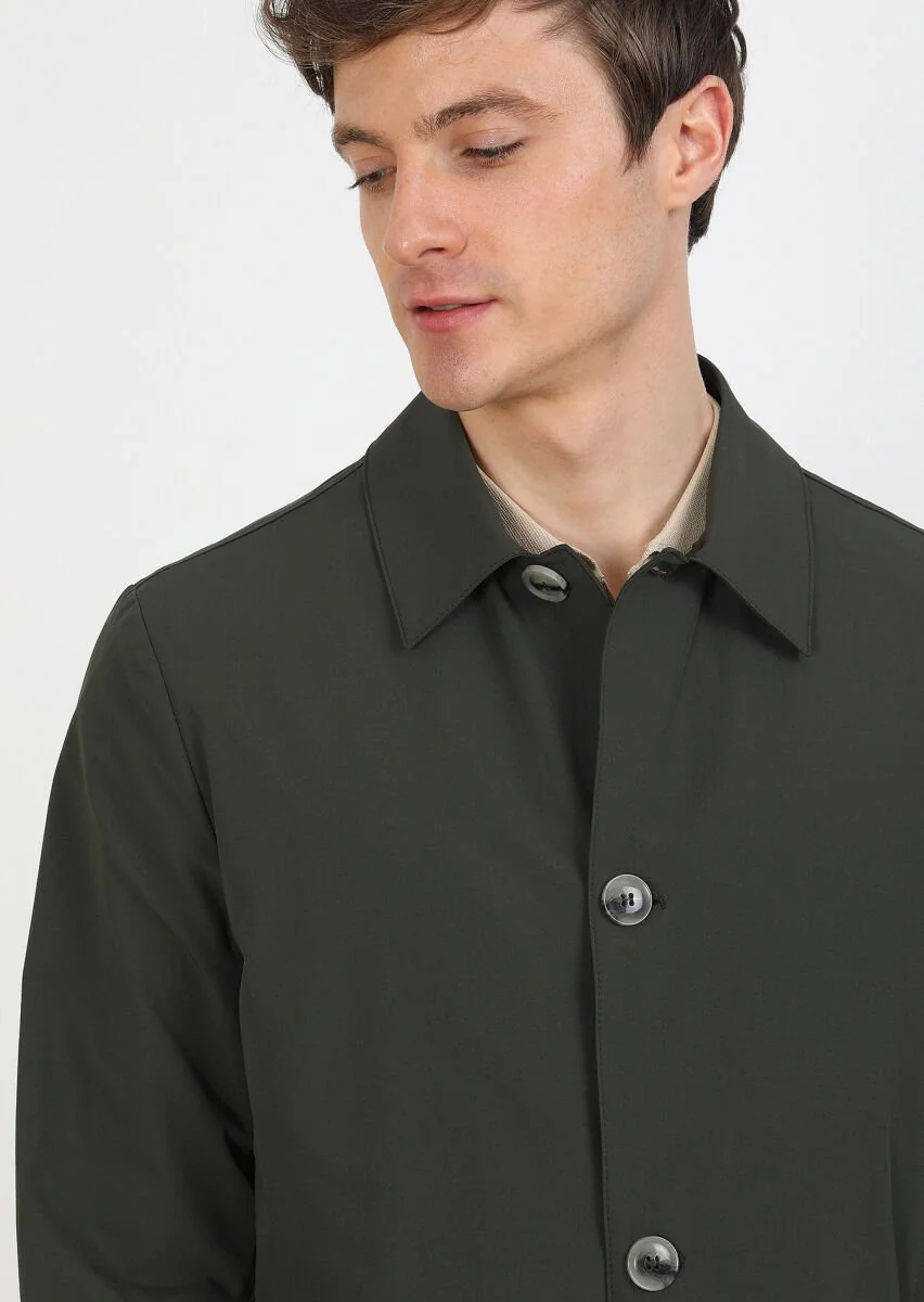 Khaki Weaving Rain Coat - 2