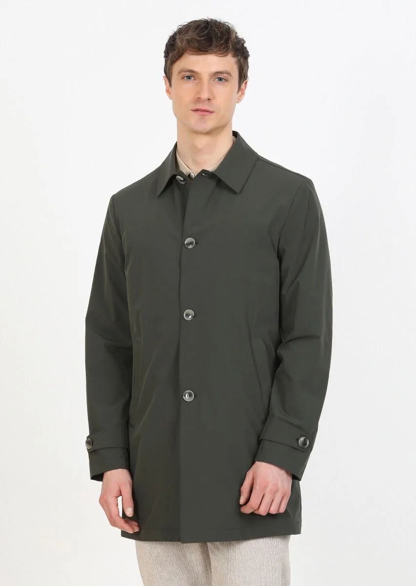 Khaki Weaving Rain Coat - 4
