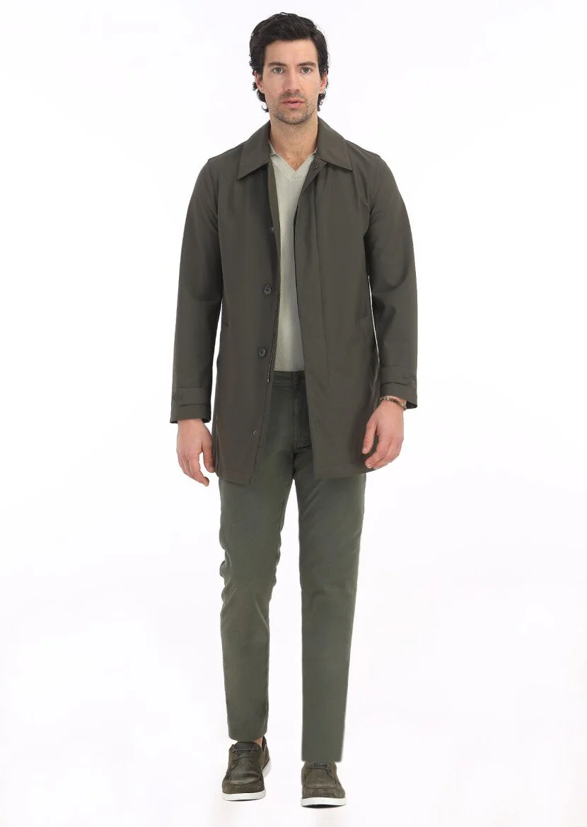 Khaki Weaving Rain Coat - 1