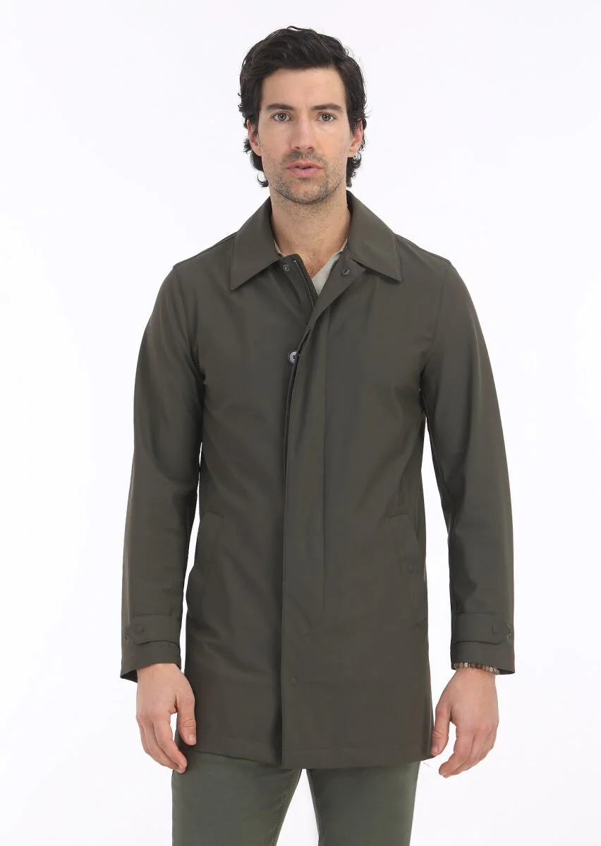 Khaki Weaving Rain Coat - 2