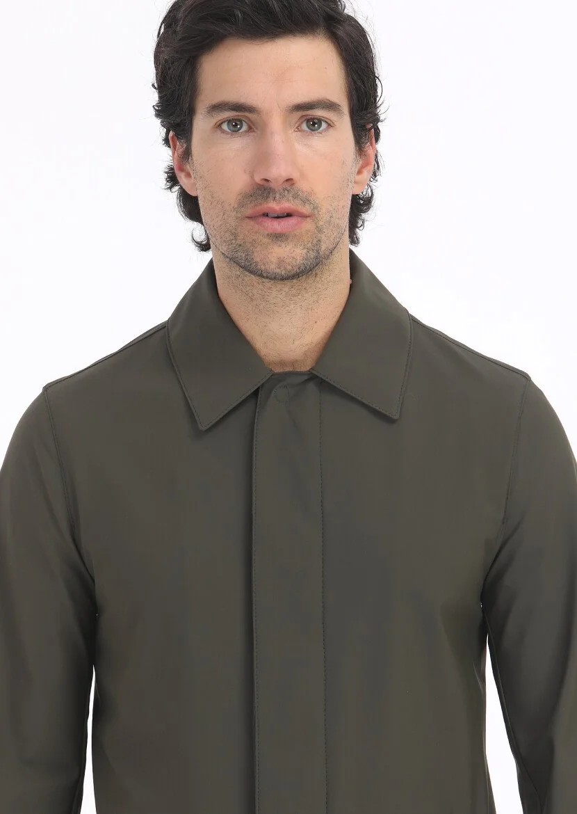 Khaki Weaving Rain Coat - 4