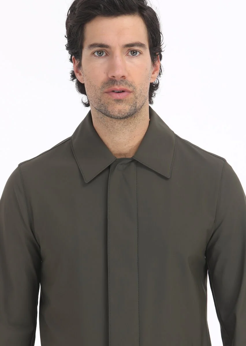 Khaki Weaving Rain Coat - 4