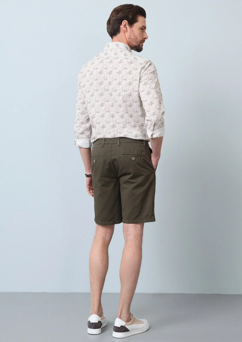 Khaki Weaving Regular Fit Casual Cotton Blended Bermuda - 4