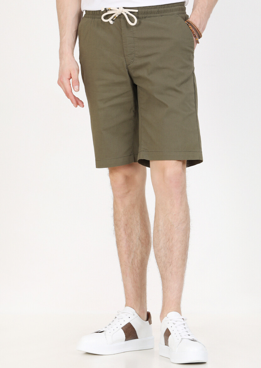 Khaki Weaving Regular Fit Casual Cotton Blended Bermuda 